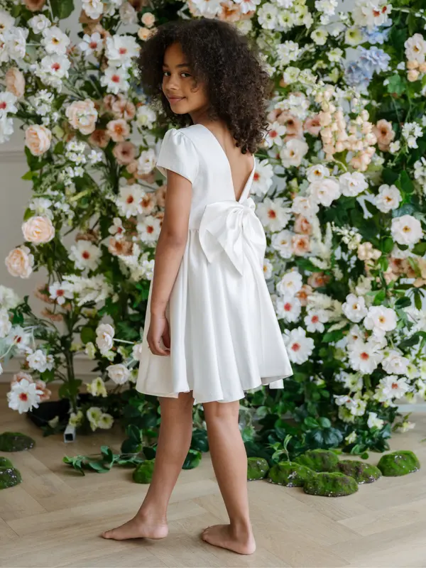 Off-white V-back dress with oversized bow — Teter Warm C62 Australia